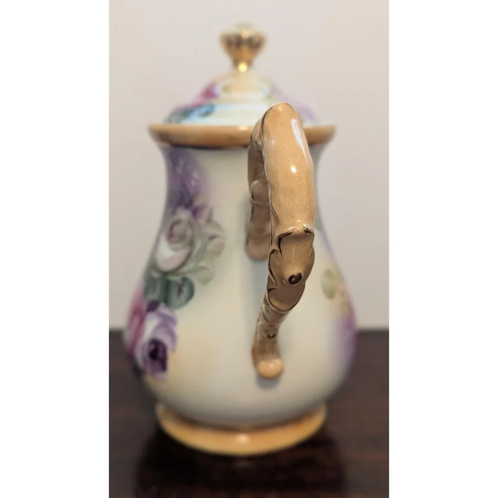 Vintage Rose Porcelain Tea Set Teapot Sugar Bowl Cups Cottagecore Floral Gold
